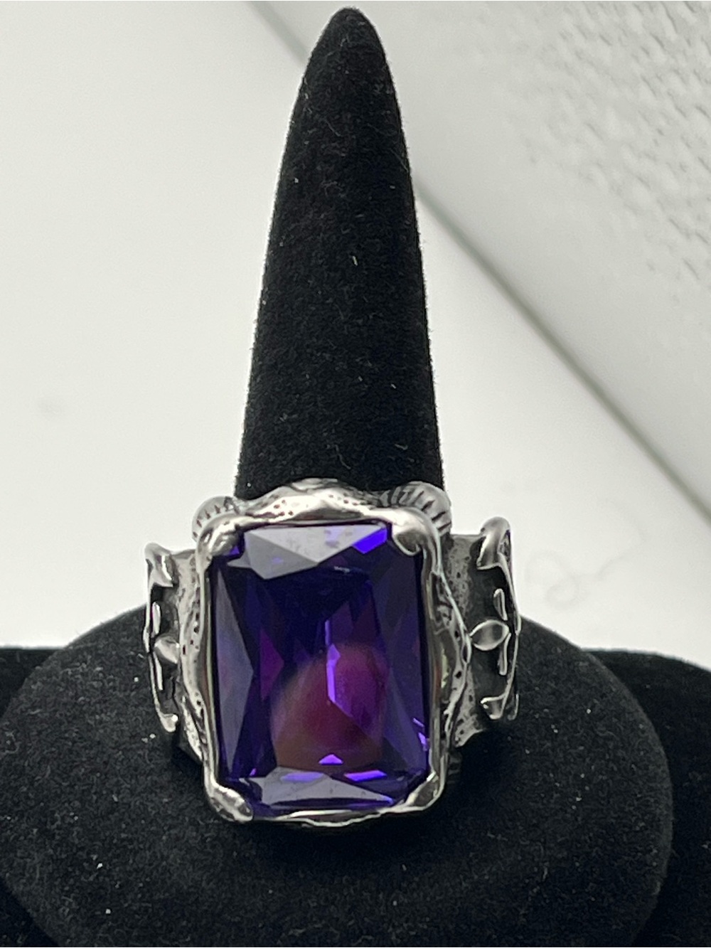 Stainless Steel Gothic Ring w/ Large Purple CZ Statement Ring